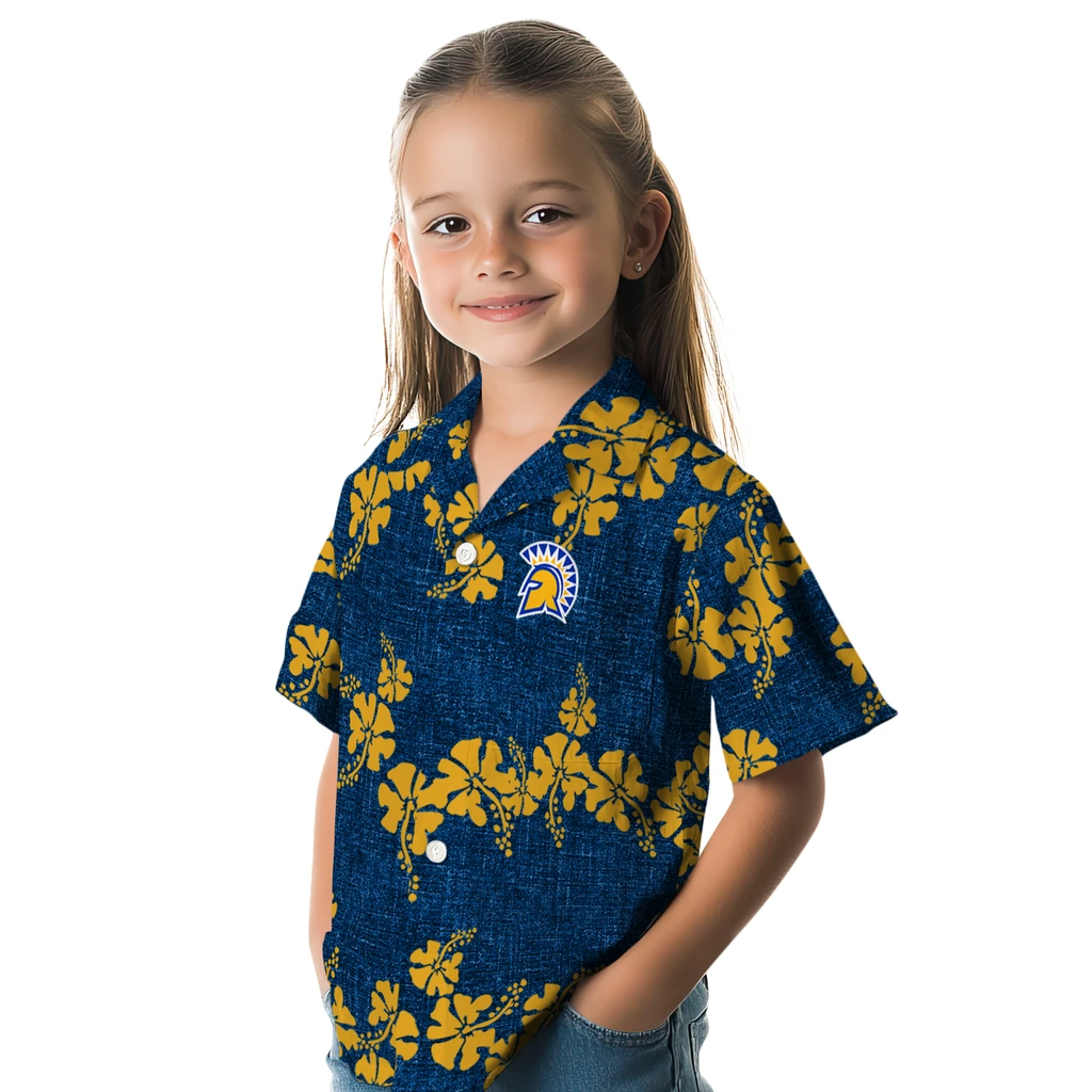 San Jose State Spartans Hawaiian Shirt - 50th State Flower san jose state spartans hibiscus petals blue hawaiian shirts premium grade
