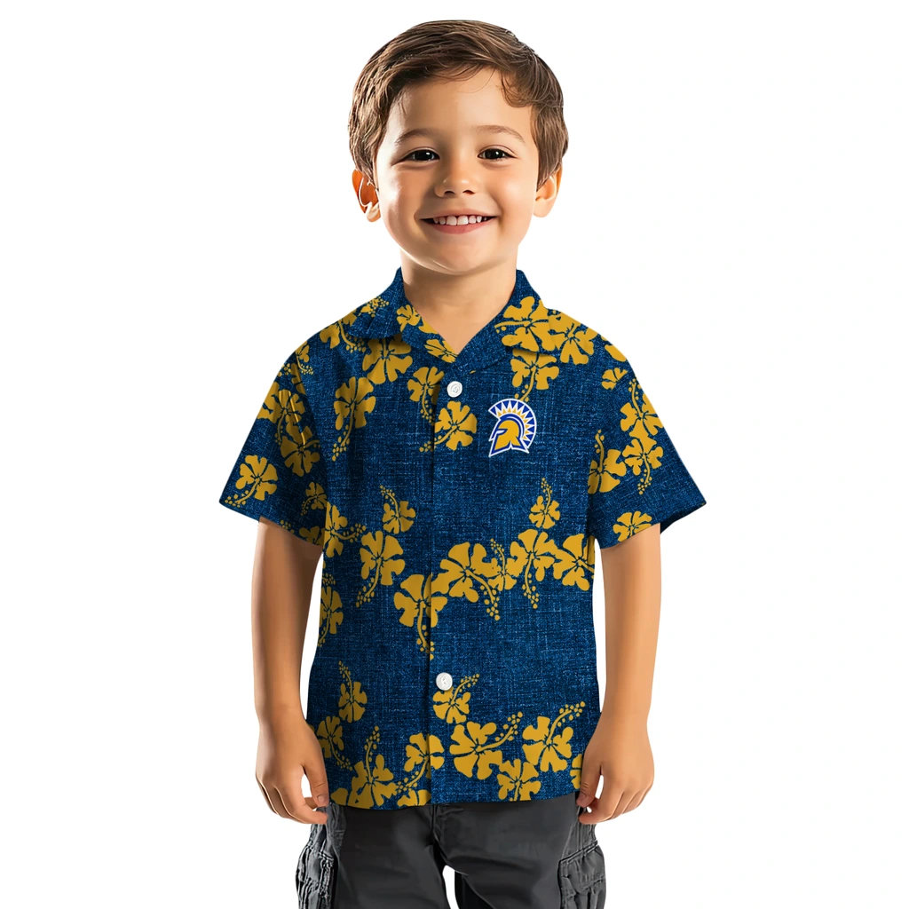 San Jose State Spartans Hawaiian Shirt - 50th State Flower san jose state spartans hibiscus petals blue hawaiian shirts top rated