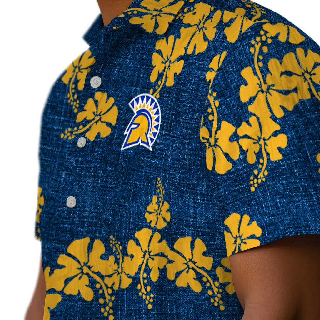 San Jose State Spartans Hawaiian Shirt - 50th State Flower san jose state spartans hibiscus petals blue hawaiian shirts trendy