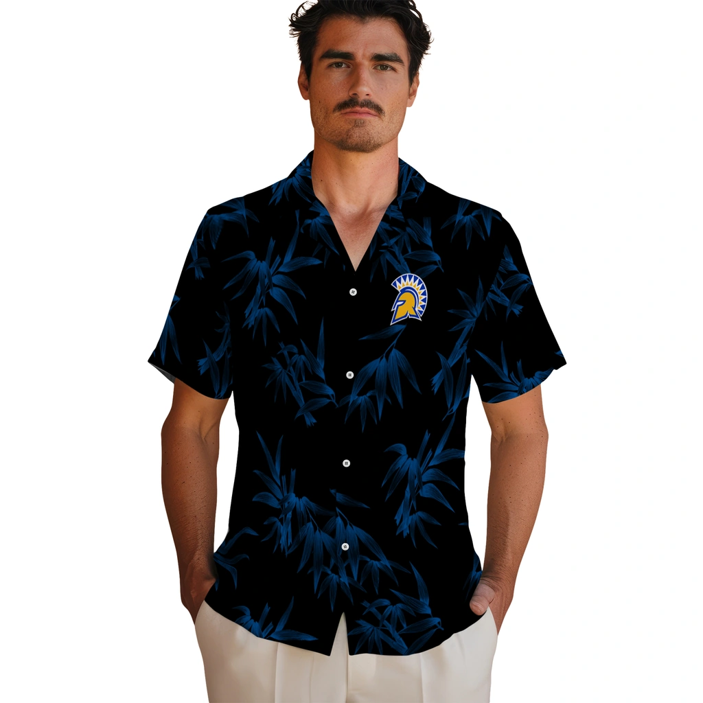 San Jose State Spartans Hawaiian Shirt - Bamboo Branches san jose state spartans bamboo branches blue black hawaiian shirts fashion forward