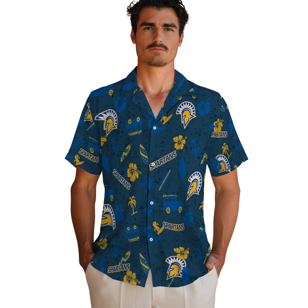 San Jose State Spartans Hawaiian Shirt - Beach Vibe san jose state spartans beach vibe navy hawaiian shirts fashion forward