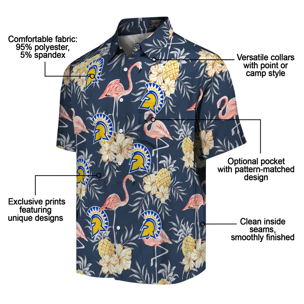 San Jose State Spartans Hawaiian Shirt - Flamingo Hibiscus san jose state spartans flamingo hibiscus navy hawaiian shirts new arrival
