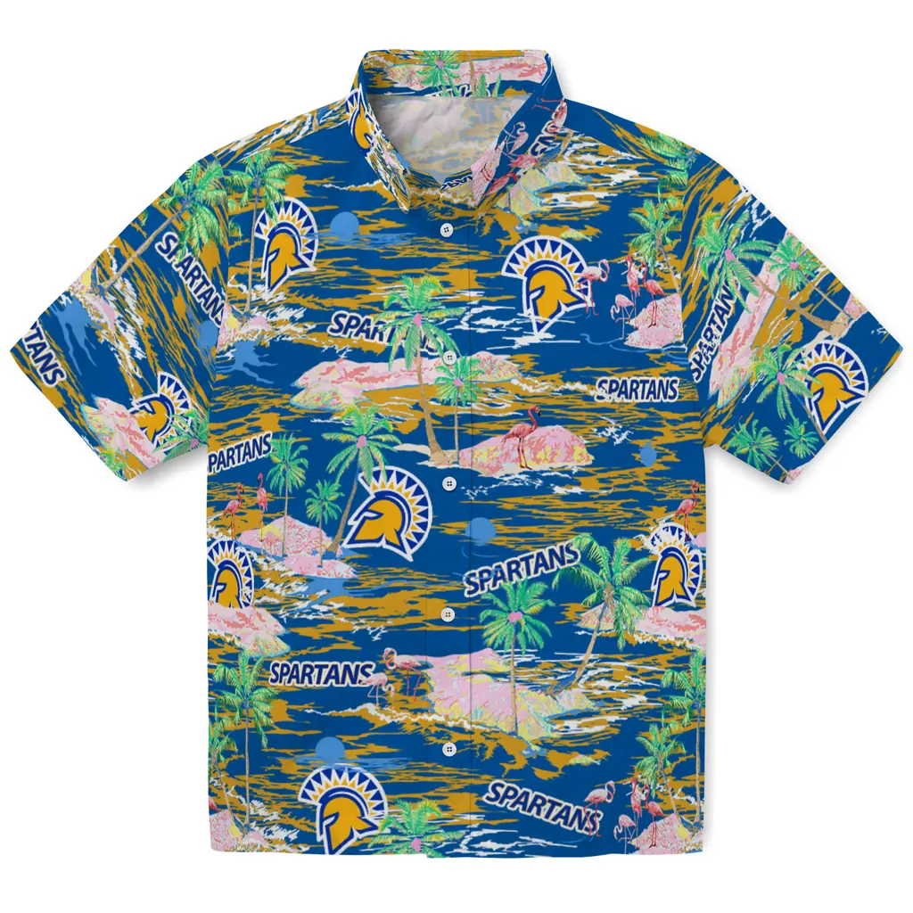 San Jose State Spartans Hawaiian Shirt - Hawaii Island san jose state spartans flamingo retreat blue hawaiian shirts best selling