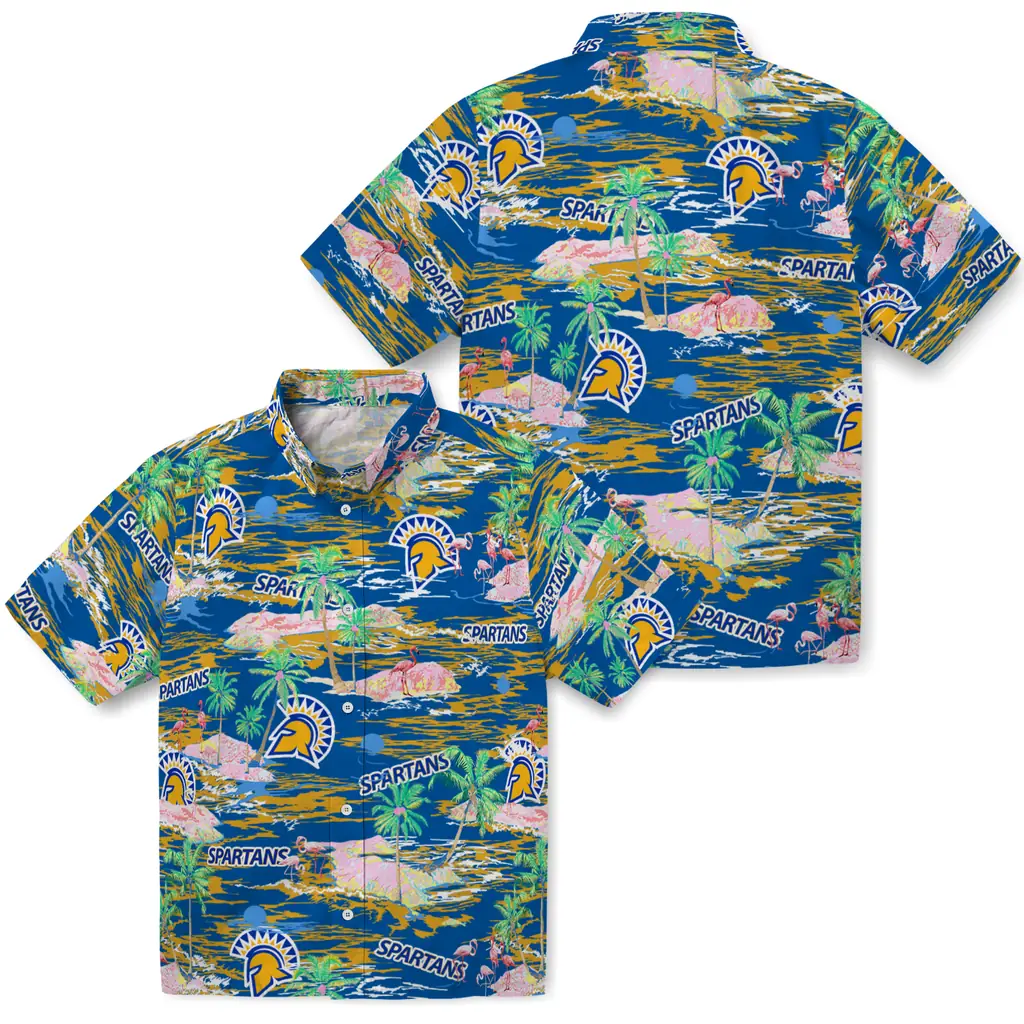 San Jose State Spartans Hawaiian Shirt - Hawaii Island san jose state spartans flamingo retreat blue hawaiian shirts high quality