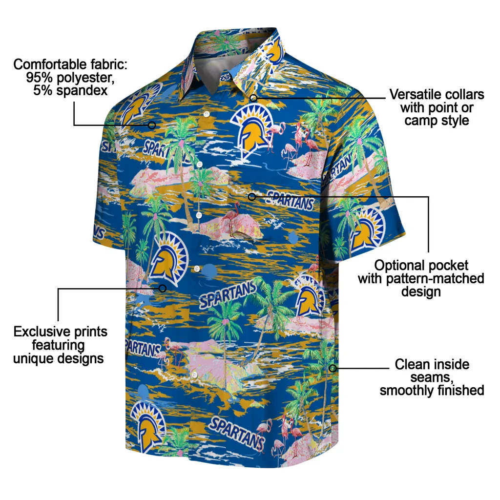 San Jose State Spartans Hawaiian Shirt - Hawaii Island san jose state spartans flamingo retreat blue hawaiian shirts new arrival