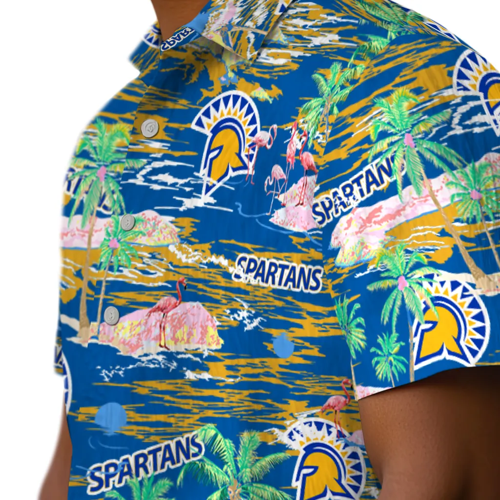 San Jose State Spartans Hawaiian Shirt - Hawaii Island san jose state spartans flamingo retreat blue hawaiian shirts trendy