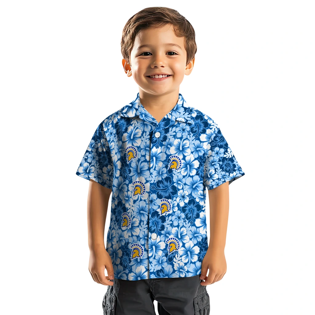 San Jose State Spartans Hawaiian Shirt - Hibiscus Blooms san jose state spartans hibiscus blooms blue hawaiian shirts top rated