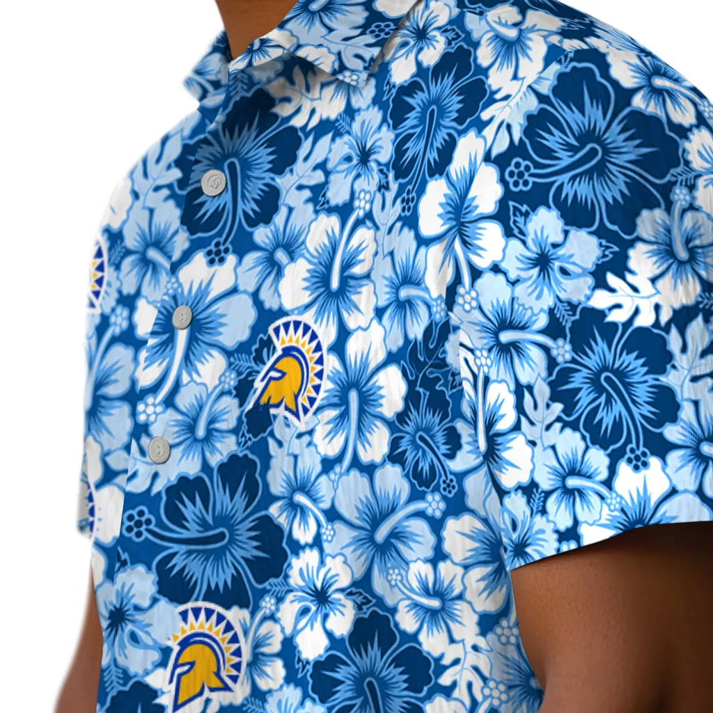 San Jose State Spartans Hawaiian Shirt - Hibiscus Blooms san jose state spartans hibiscus blooms blue hawaiian shirts trendy