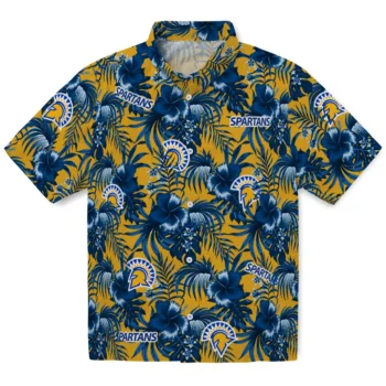 san jose state spartans hibiscus exotic blue hawaiian shirts best selling