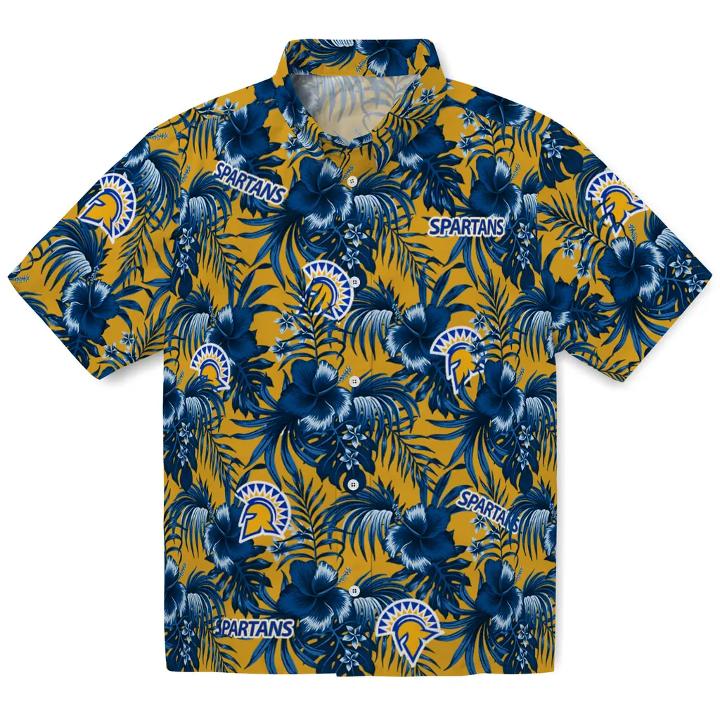 San Jose State Spartans Hawaiian Shirt - Hibiscus Exotic san jose state spartans hibiscus exotic blue hawaiian shirts best selling