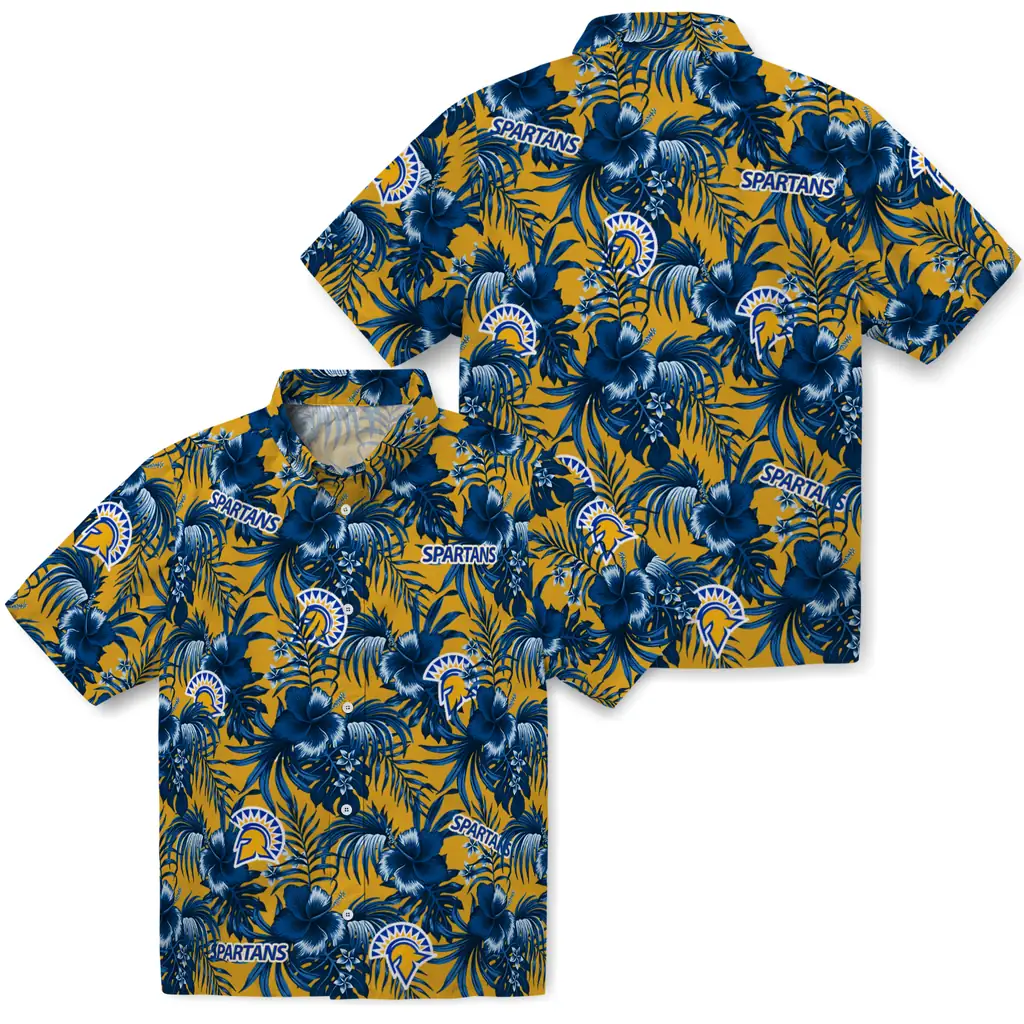 San Jose State Spartans Hawaiian Shirt - Hibiscus Exotic san jose state spartans hibiscus exotic blue hawaiian shirts high quality