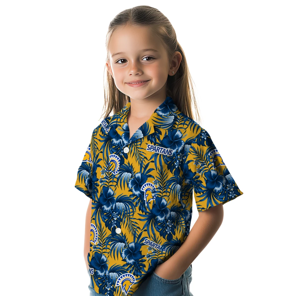 San Jose State Spartans Hawaiian Shirt - Hibiscus Exotic san jose state spartans hibiscus exotic blue hawaiian shirts premium grade