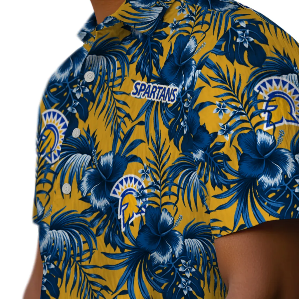 San Jose State Spartans Hawaiian Shirt - Hibiscus Exotic san jose state spartans hibiscus exotic blue hawaiian shirts trendy