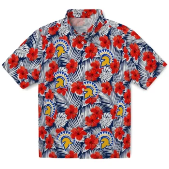 san jose state spartans hibiscus fiesta red royal blue hawaiian shirts best selling