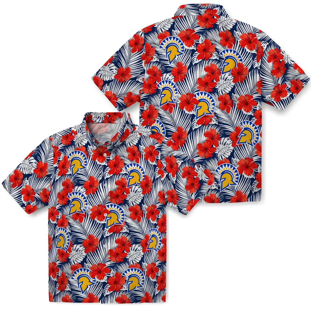 San Jose State Spartans Hawaiian Shirt - Hibiscus Fiesta san jose state spartans hibiscus fiesta red royal blue hawaiian shirts high quality