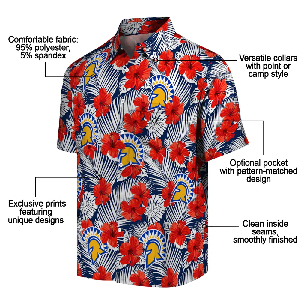 San Jose State Spartans Hawaiian Shirt - Hibiscus Fiesta san jose state spartans hibiscus fiesta red royal blue hawaiian shirts new arrival