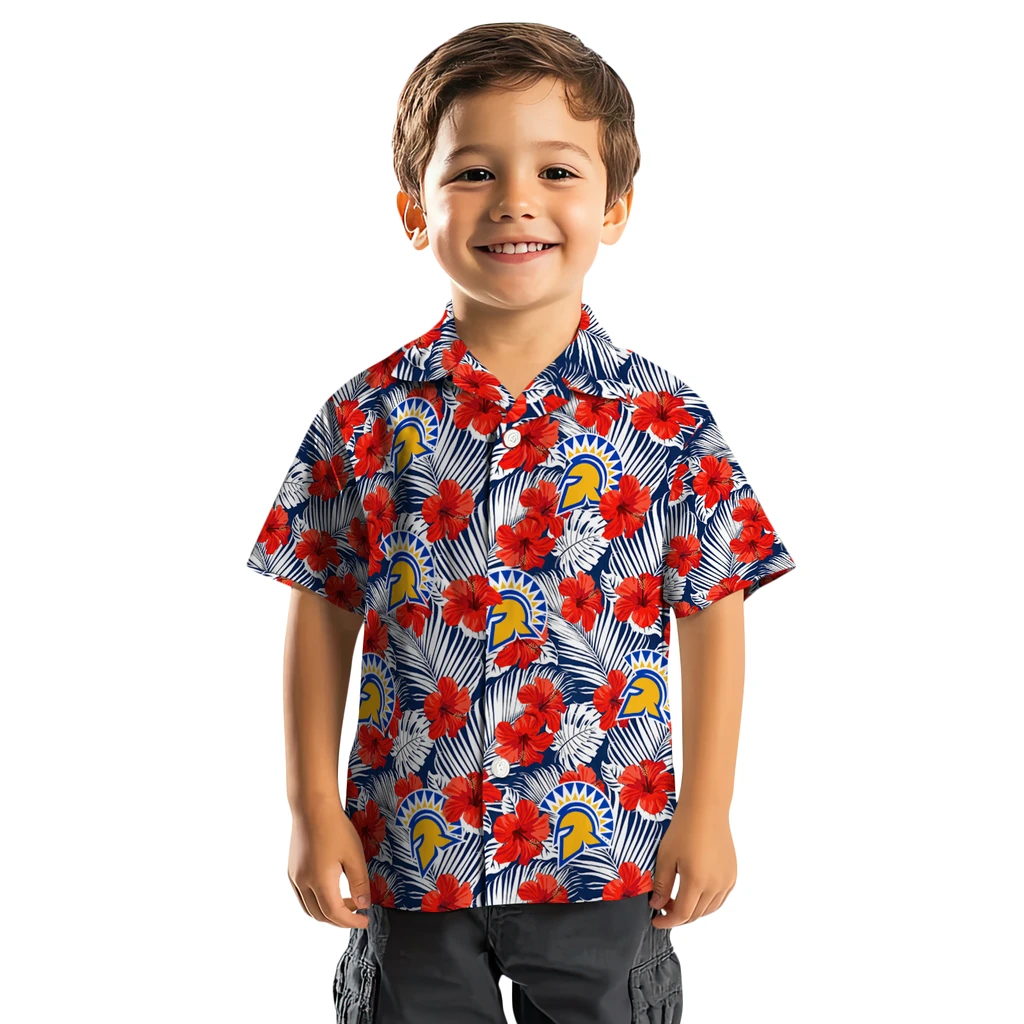 San Jose State Spartans Hawaiian Shirt - Hibiscus Fiesta san jose state spartans hibiscus fiesta red royal blue hawaiian shirts top rated