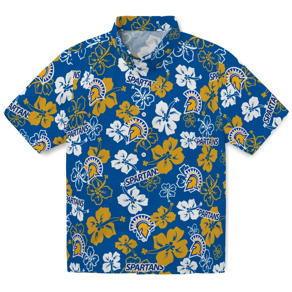 San Jose State Spartans Hawaiian Shirt - Hibiscus Flower Design san jose state spartans hibiscus bloom blue hawaiian shirts best selling