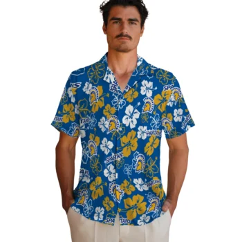 san jose state spartans hibiscus bloom blue hawaiian shirts fashion forward