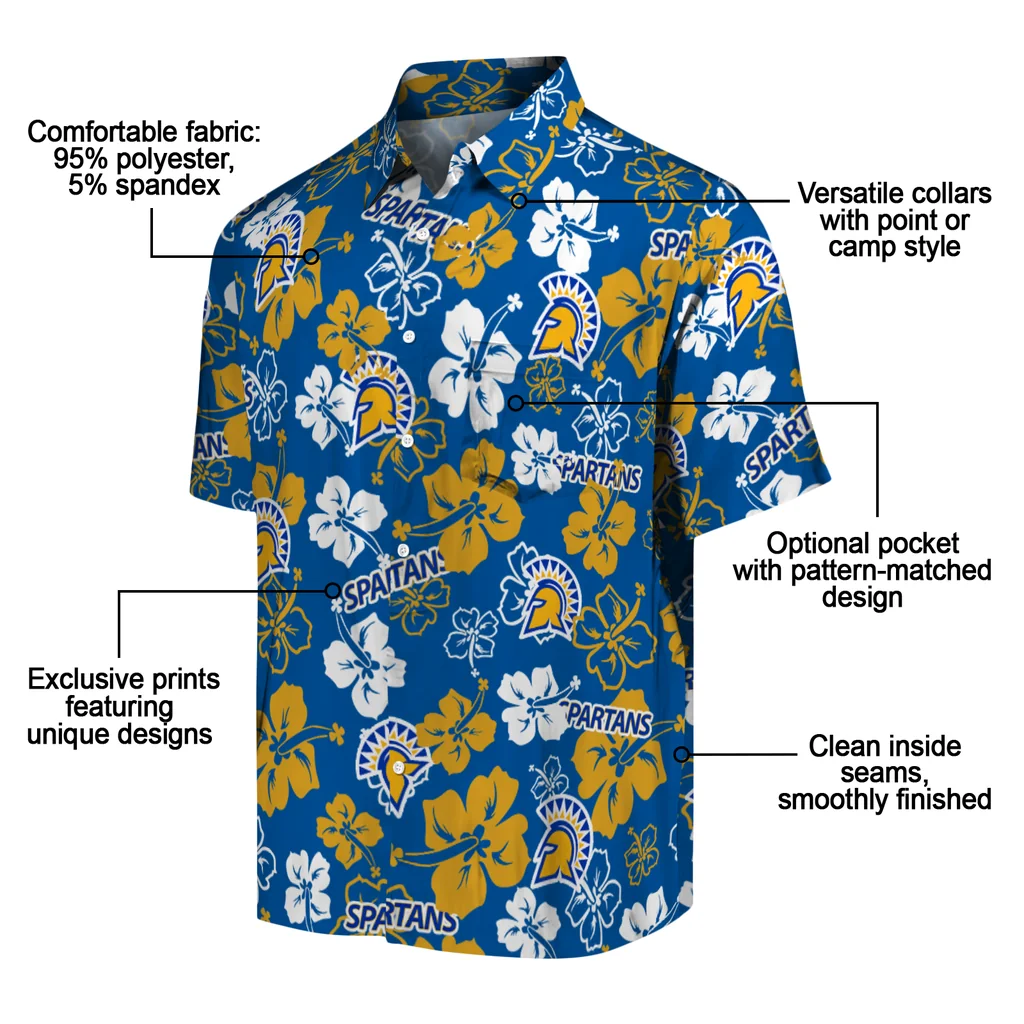 San Jose State Spartans Hawaiian Shirt - Hibiscus Flower Design san jose state spartans hibiscus bloom blue hawaiian shirts new arrival