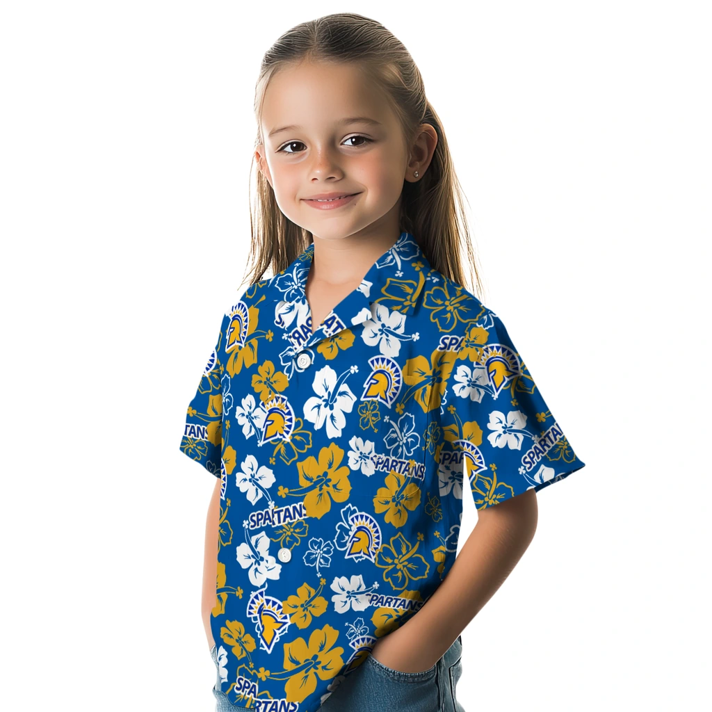 San Jose State Spartans Hawaiian Shirt - Hibiscus Flower Design san jose state spartans hibiscus bloom blue hawaiian shirts premium grade