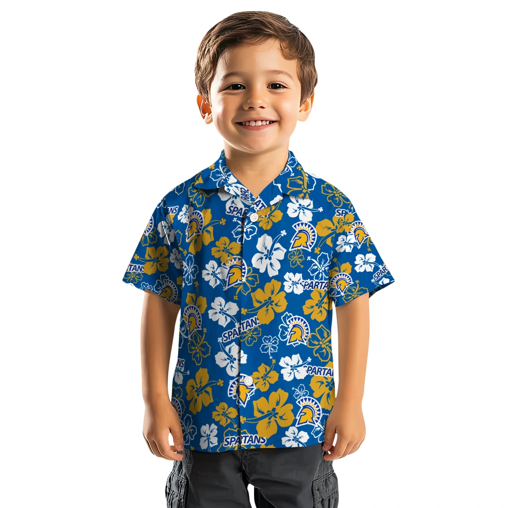 San Jose State Spartans Hawaiian Shirt - Hibiscus Flower Design san jose state spartans hibiscus bloom blue hawaiian shirts top rated