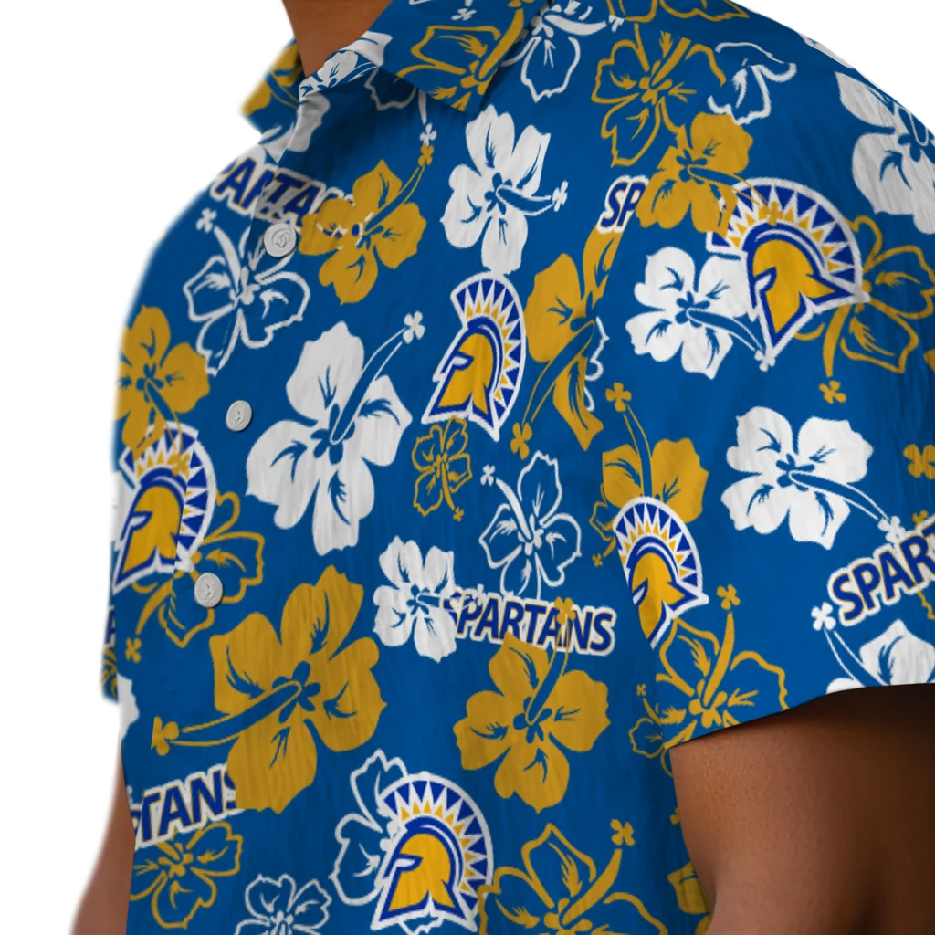San Jose State Spartans Hawaiian Shirt - Hibiscus Flower Design san jose state spartans hibiscus bloom blue hawaiian shirts trendy