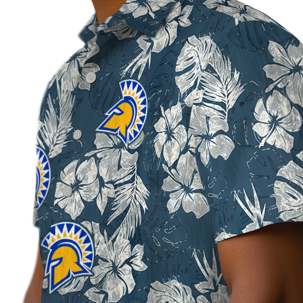 San Jose State Spartans Hawaiian Shirt - Hibiscus Flowers san jose state spartans hibiscus flowers navy blue hawaiian shirts trendy