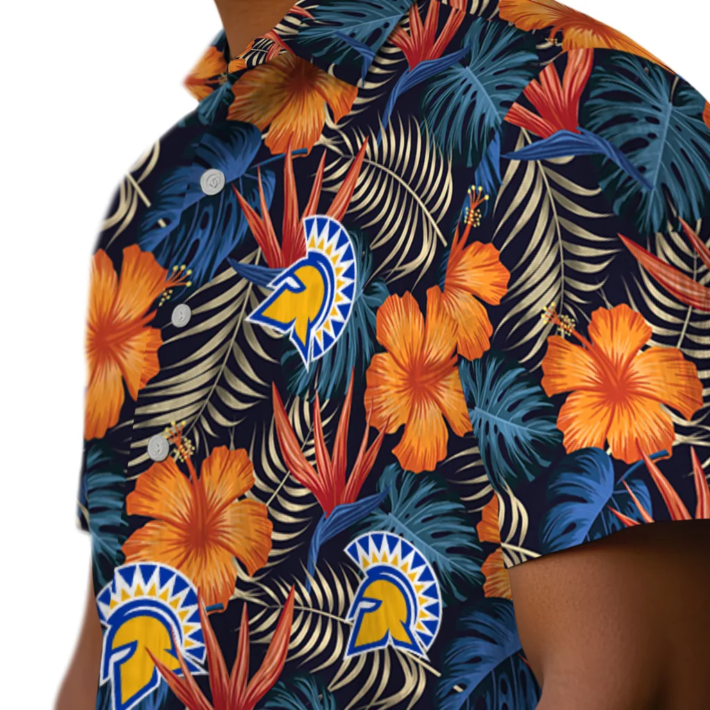 San Jose State Spartans Hawaiian Shirt - Hibiscus Foliage san jose state spartans hibiscus foliage hawaiian shirts trendy