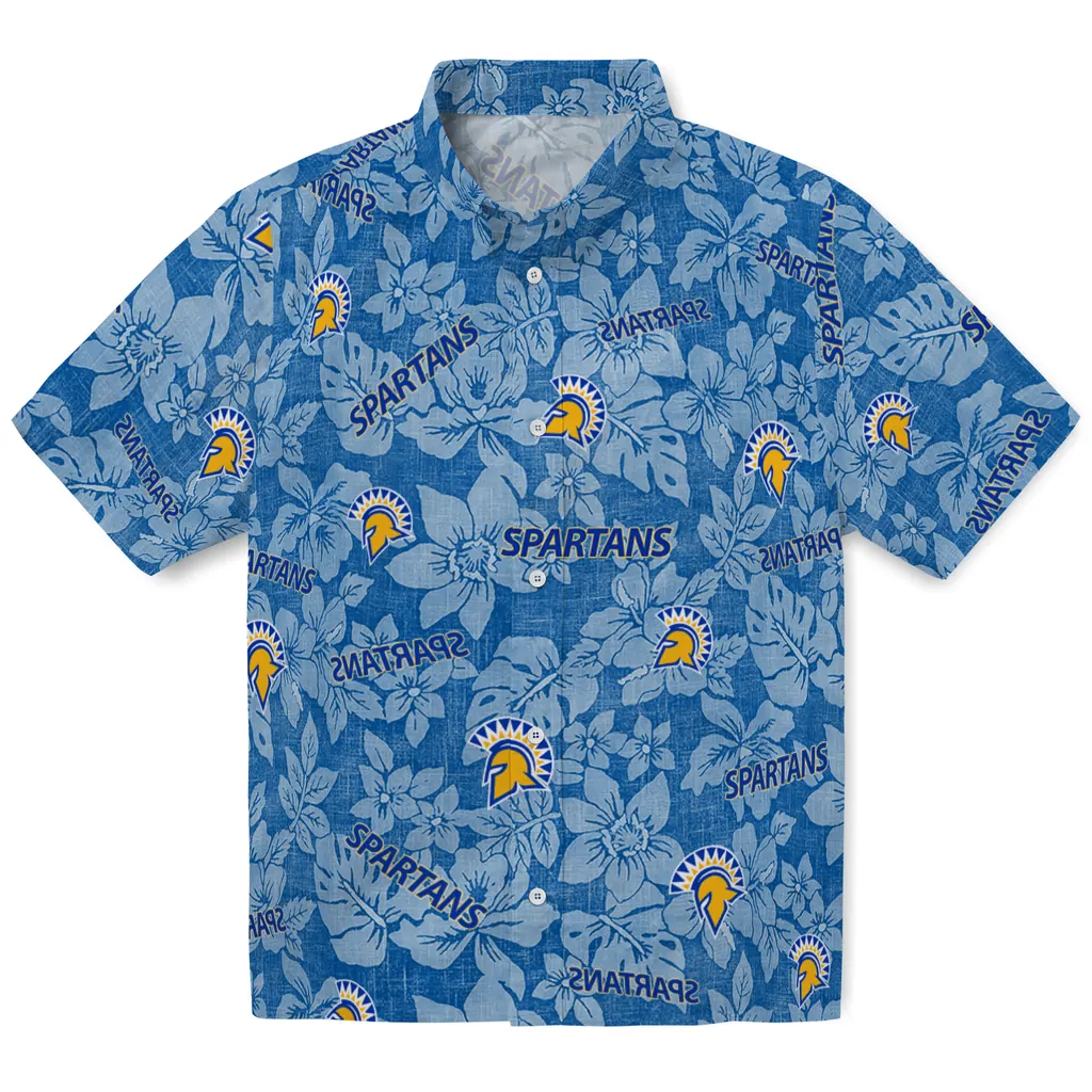 San Jose State Spartans Hawaiian Shirt - Hibiscus Oasis san jose state spartans hibiscus oasis blue hawaiian shirts best selling