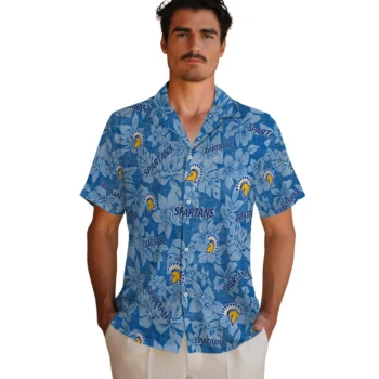san jose state spartans hibiscus oasis blue hawaiian shirts fashion forward