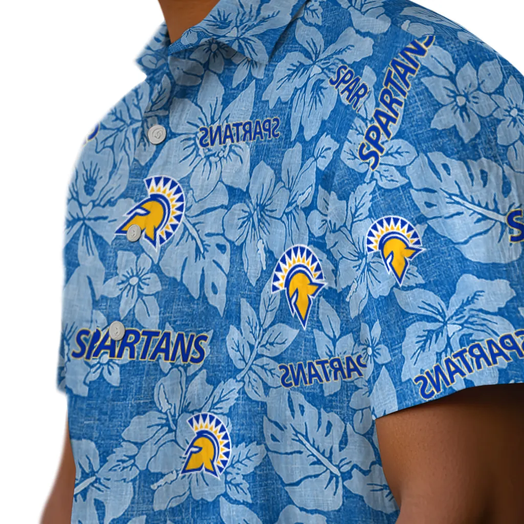 San Jose State Spartans Hawaiian Shirt - Hibiscus Oasis san jose state spartans hibiscus oasis blue hawaiian shirts trendy
