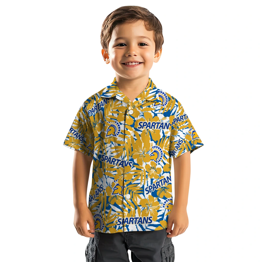 San Jose State Spartans Hawaiian Shirt - Hibiscus Overlay san jose state spartans hibiscus overlay hawaiian shirts top rated