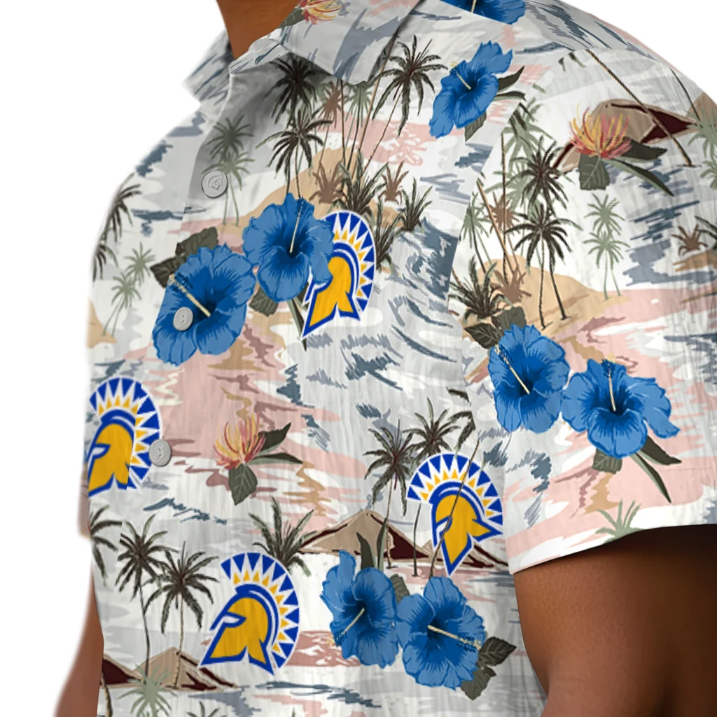 San Jose State Spartans Hawaiian Shirt - Hibiscus Seaside san jose state spartans hibiscus seaside white hawaiian shirts trendy