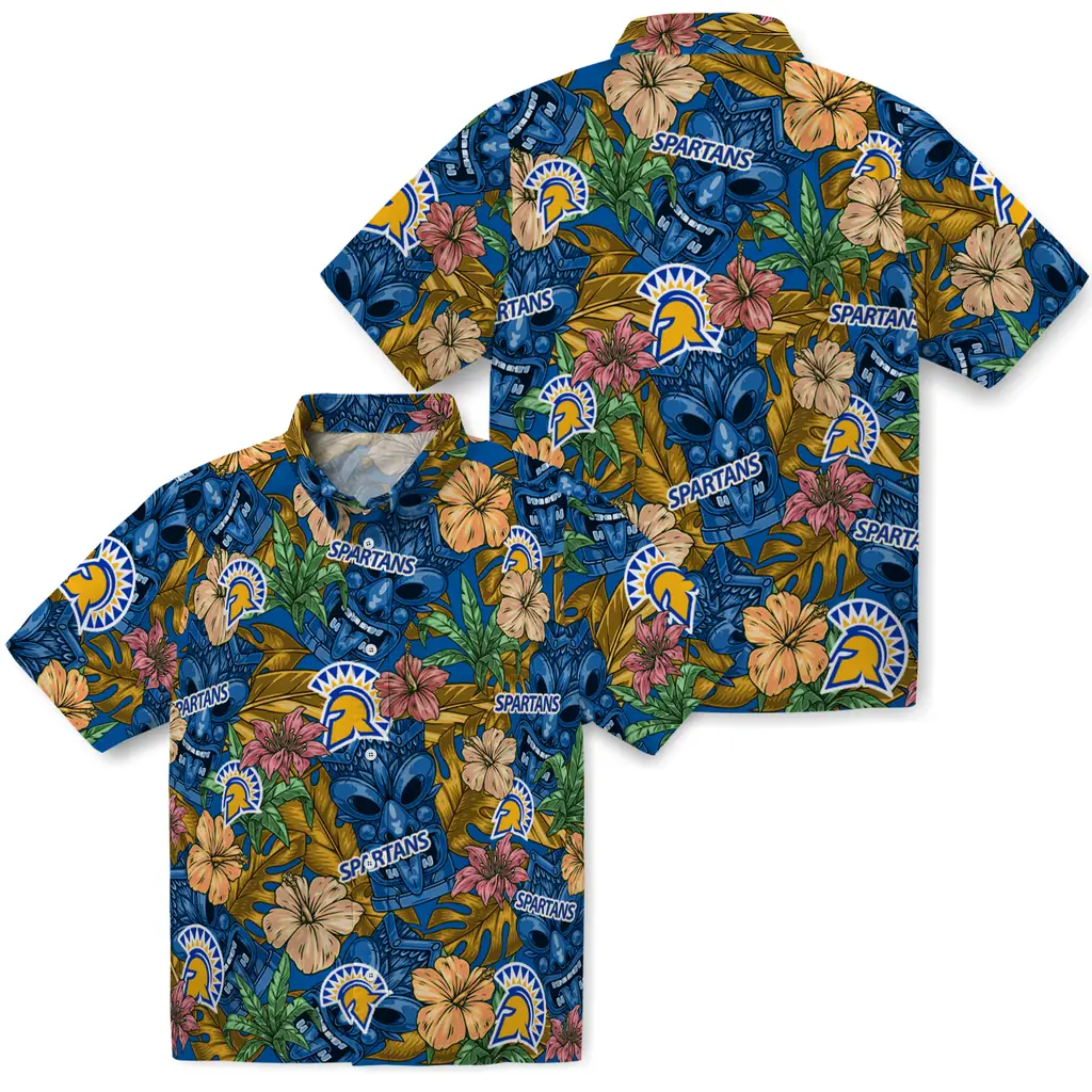 San Jose State Spartans Hawaiian Shirt - Hibiscus Tiki Jungle san jose state spartans tiki jungle blue hawaiian shirts high quality