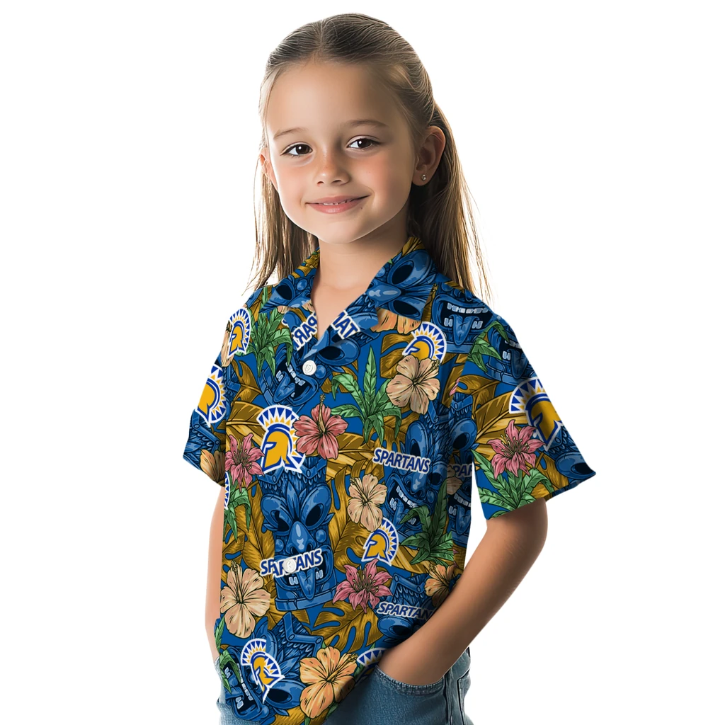 San Jose State Spartans Hawaiian Shirt - Hibiscus Tiki Jungle san jose state spartans tiki jungle blue hawaiian shirts premium grade