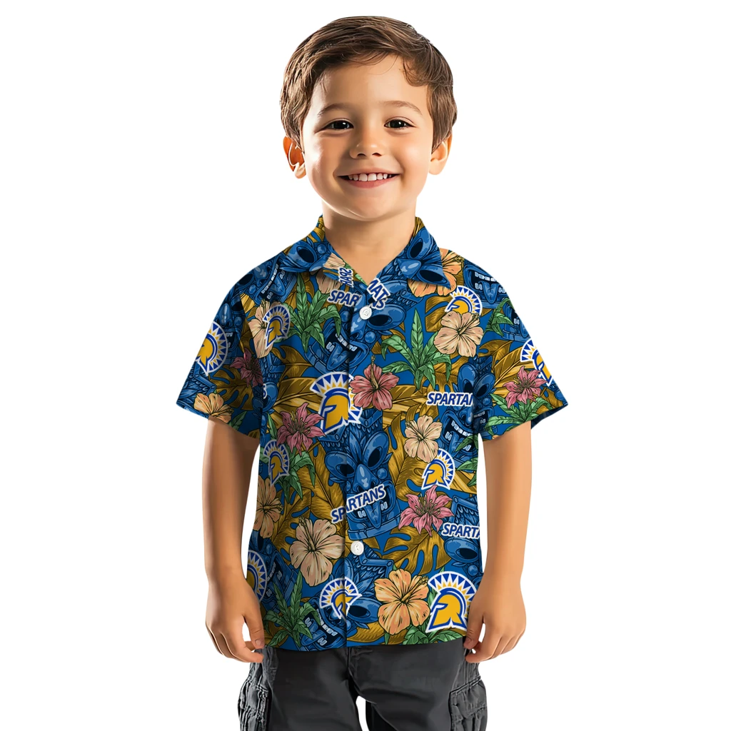 San Jose State Spartans Hawaiian Shirt - Hibiscus Tiki Jungle san jose state spartans tiki jungle blue hawaiian shirts top rated