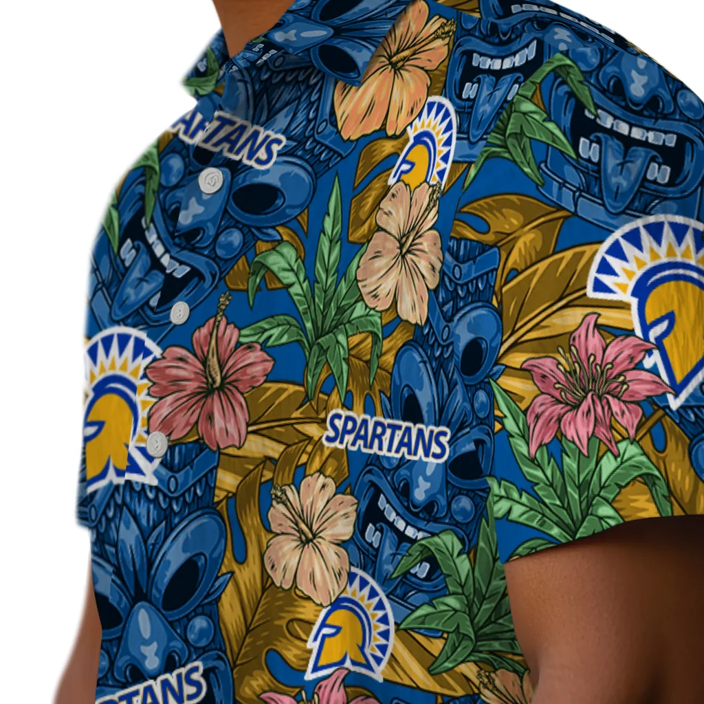 San Jose State Spartans Hawaiian Shirt - Hibiscus Tiki Jungle san jose state spartans tiki jungle blue hawaiian shirts trendy