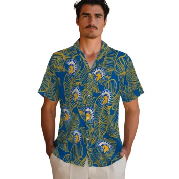 san jose state spartans leaf outline blue hawaiian shirts fashion forward