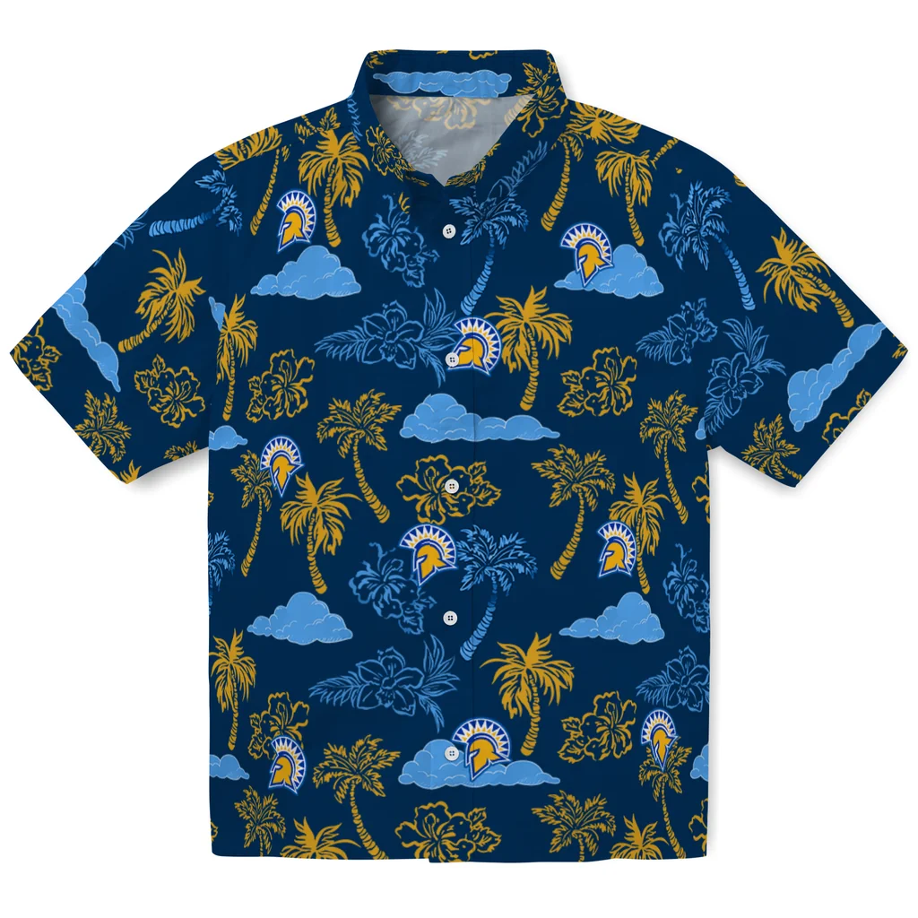 San Jose State Spartans Hawaiian Shirt - Palm And Clouds san jose state spartans palm and clouds blue hawaiian shirts best selling