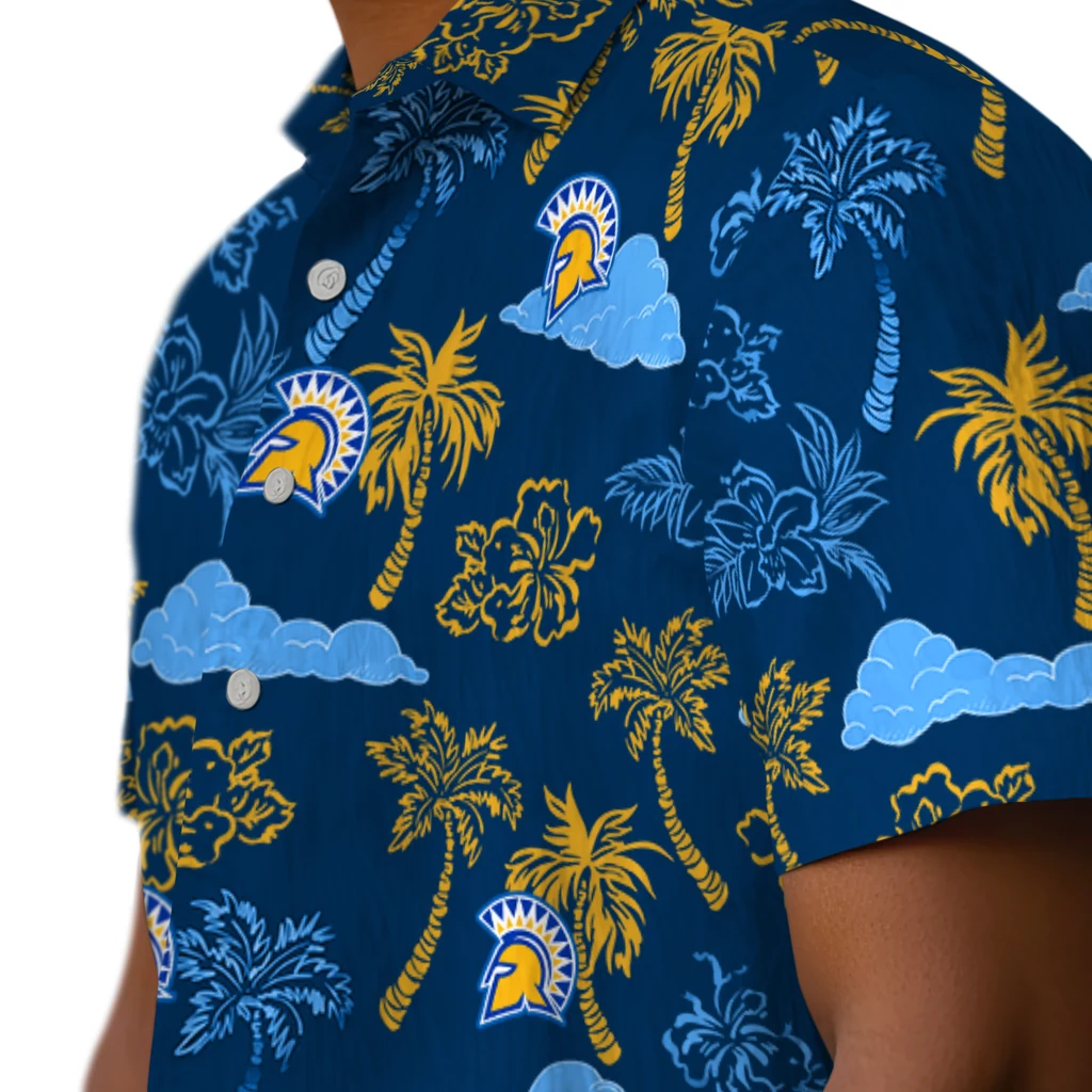 San Jose State Spartans Hawaiian Shirt - Palm And Clouds san jose state spartans palm and clouds blue hawaiian shirts trendy
