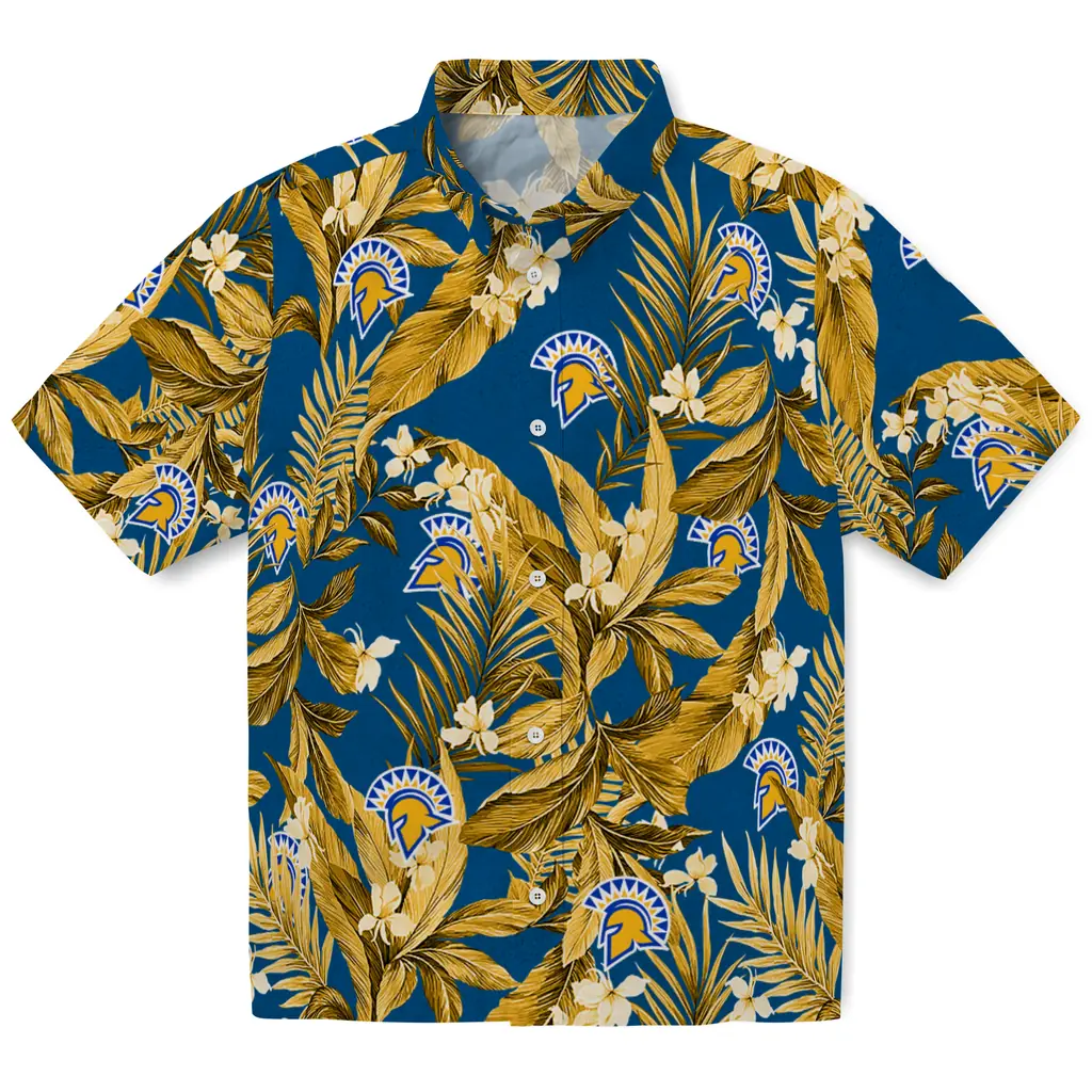 San Jose State Spartans Hawaiian Shirt - Palm Leaves san jose state spartans palm leaves blue hawaiian shirts best selling