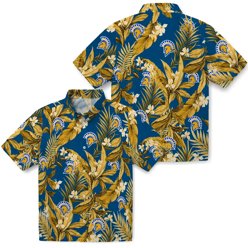 San Jose State Spartans Hawaiian Shirt - Palm Leaves san jose state spartans palm leaves blue hawaiian shirts high quality