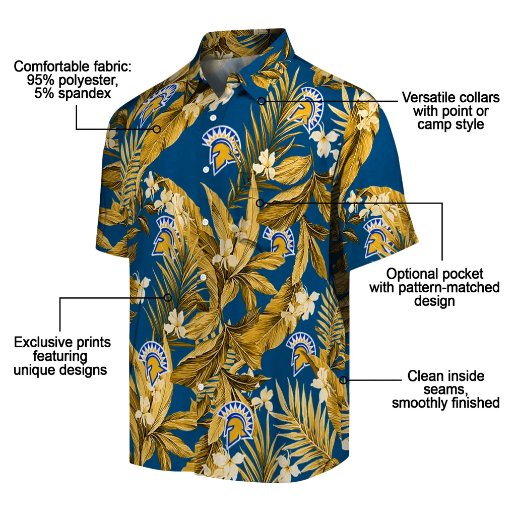 San Jose State Spartans Hawaiian Shirt - Palm Leaves san jose state spartans palm leaves blue hawaiian shirts new arrival