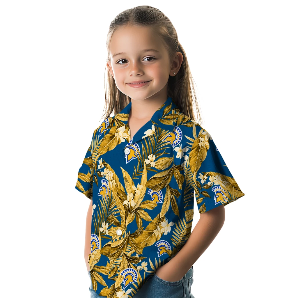 San Jose State Spartans Hawaiian Shirt - Palm Leaves san jose state spartans palm leaves blue hawaiian shirts premium grade