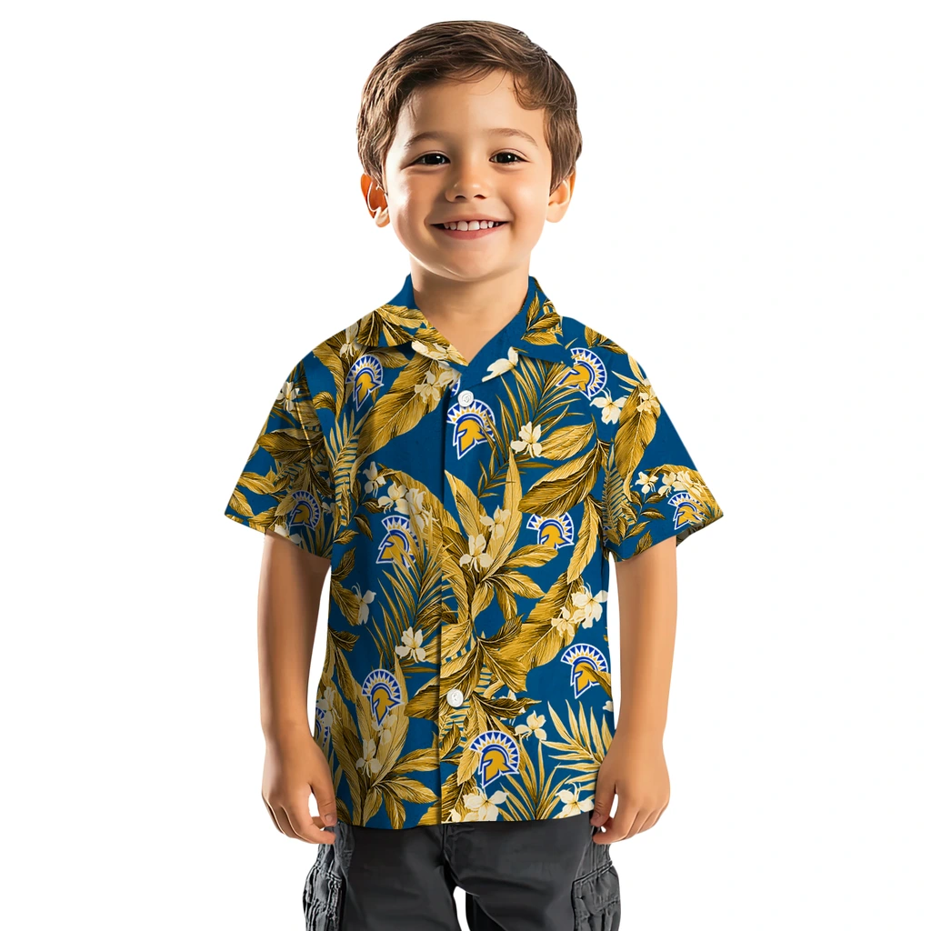 San Jose State Spartans Hawaiian Shirt - Palm Leaves san jose state spartans palm leaves blue hawaiian shirts top rated