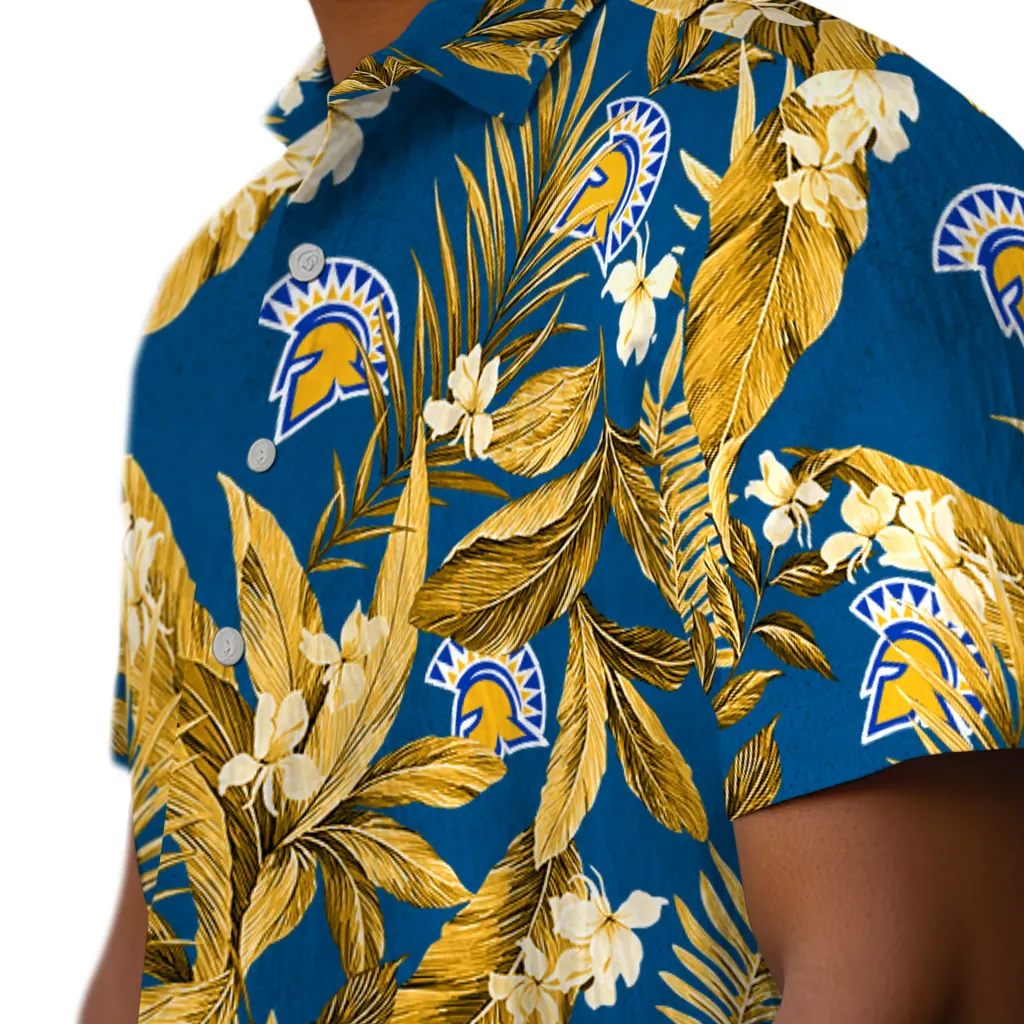 San Jose State Spartans Hawaiian Shirt - Palm Leaves san jose state spartans palm leaves blue hawaiian shirts trendy