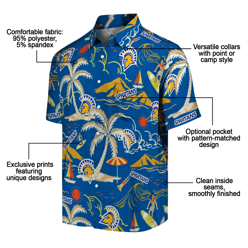 San Jose State Spartans Hawaiian Shirt - Palm Tree Island san jose state spartans palm tree island blue hawaiian shirts new arrival