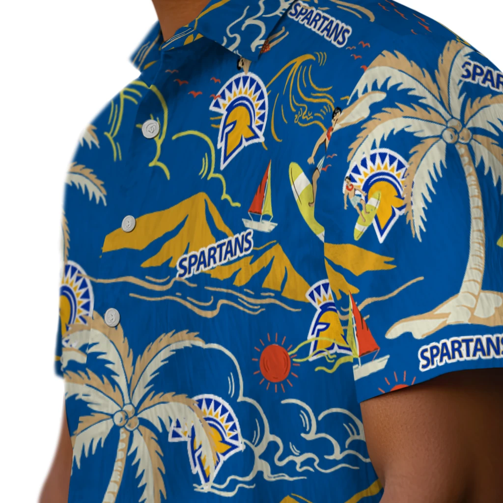 San Jose State Spartans Hawaiian Shirt - Palm Tree Island san jose state spartans palm tree island blue hawaiian shirts trendy