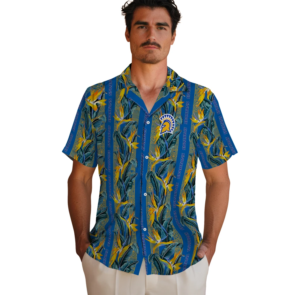 San Jose State Spartans Hawaiian Shirt - Paradise Vines san jose state spartans paradise vines blue hawaiian shirts fashion forward